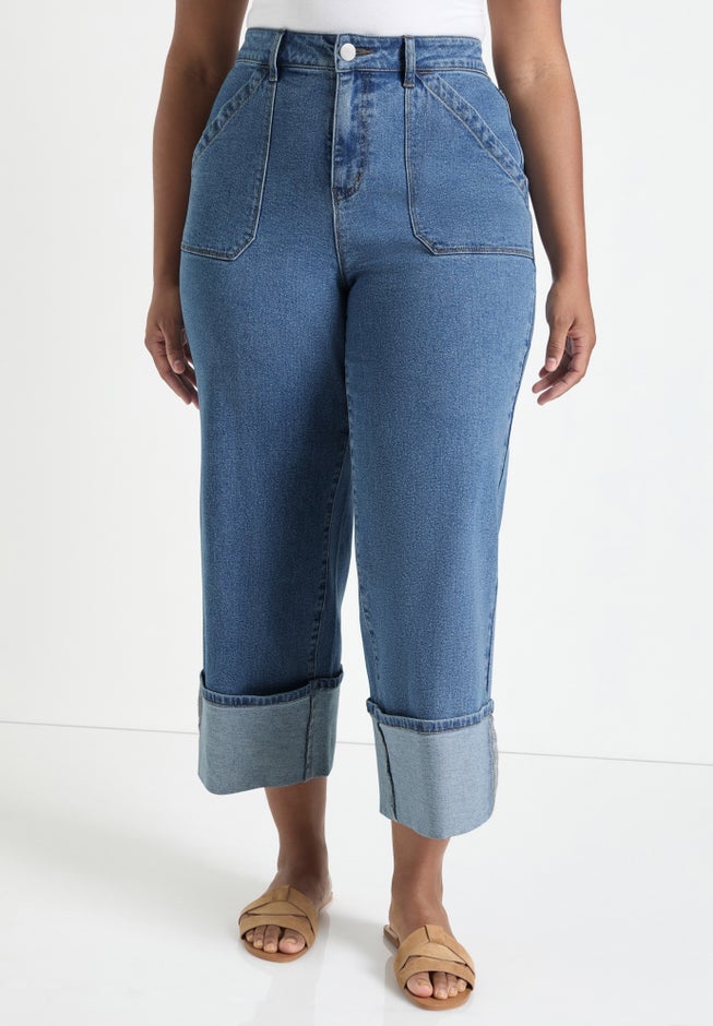 Wide-Leg Cropped Cuffed Jeans image number 3