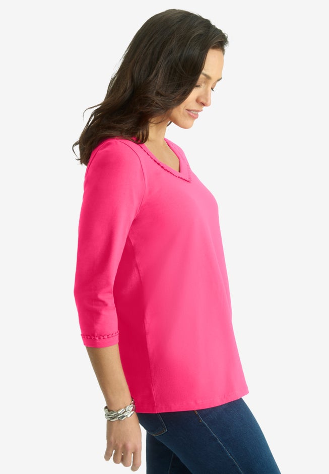 Dot Trim Sweetheart Neck Tee image number 1