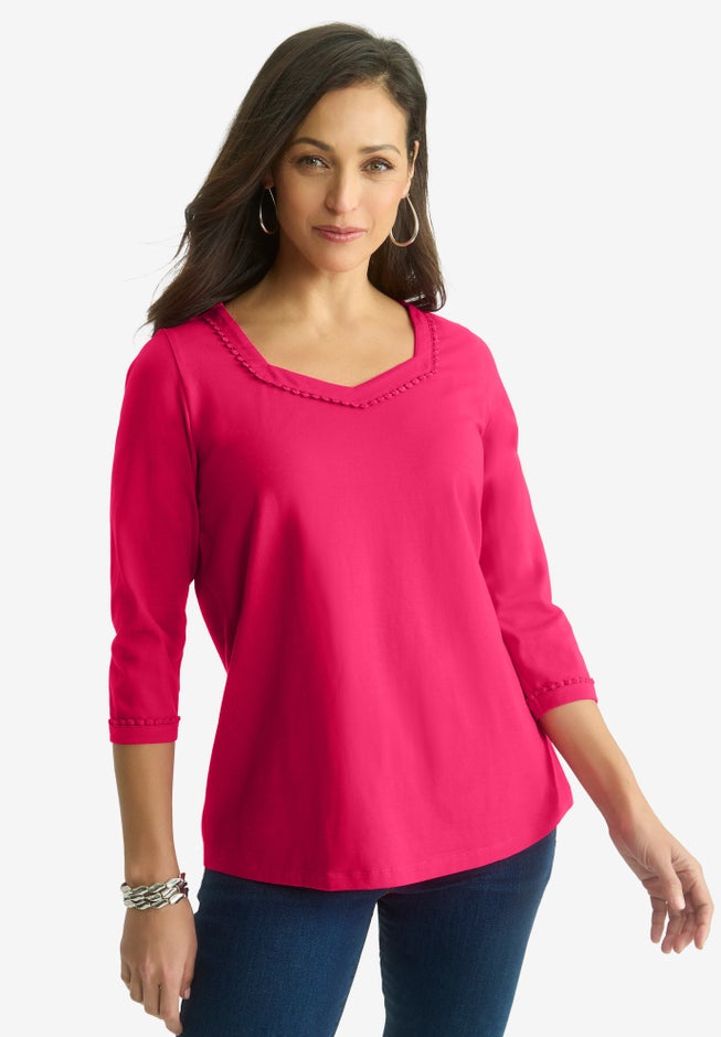 Dot Trim Sweetheart Neck Tee image number 0
