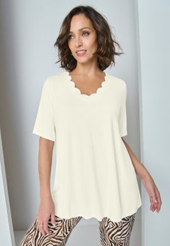 Scalloped V-Neck Swing Tunic