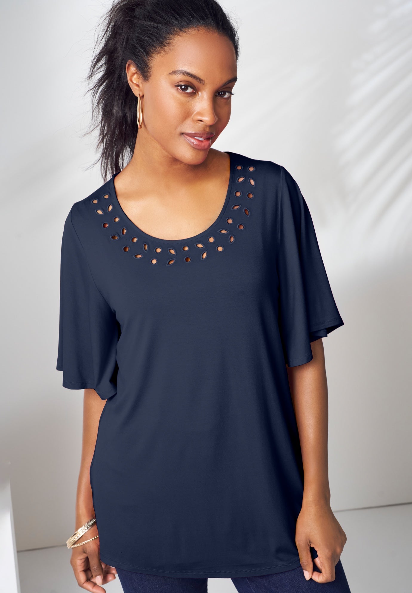 Cutout Flutter Sleeve Tunic image number 0