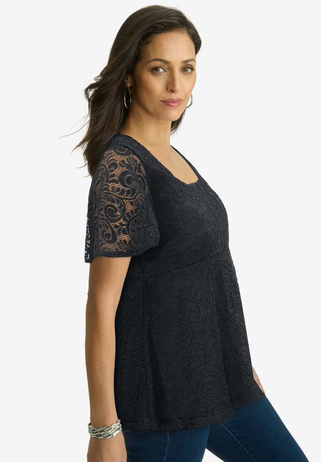 Square Neck Lace Peplum Tunic image number 2