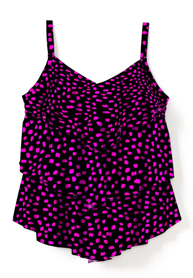 Longer-Length Tiered-Ruffle Tankini Top image number 3