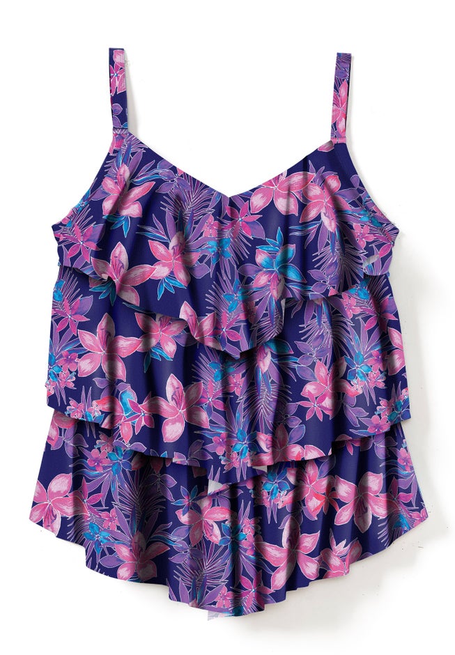 Longer-Length Tiered-Ruffle Tankini Top image number 3