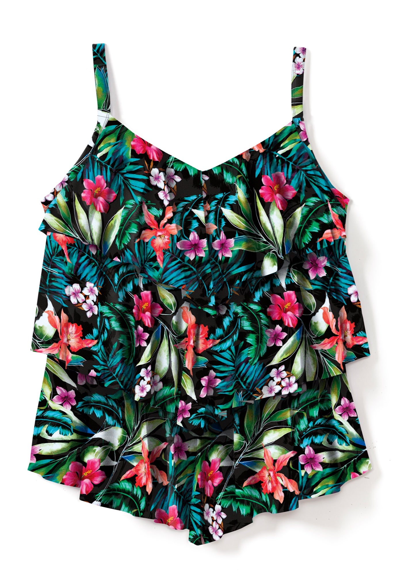 Longer-Length Tiered-Ruffle Tankini Top image number 3