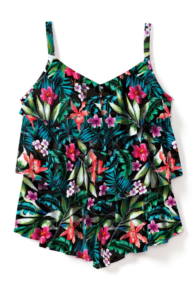 Longer-Length Tiered-Ruffle Tankini Top image number 3