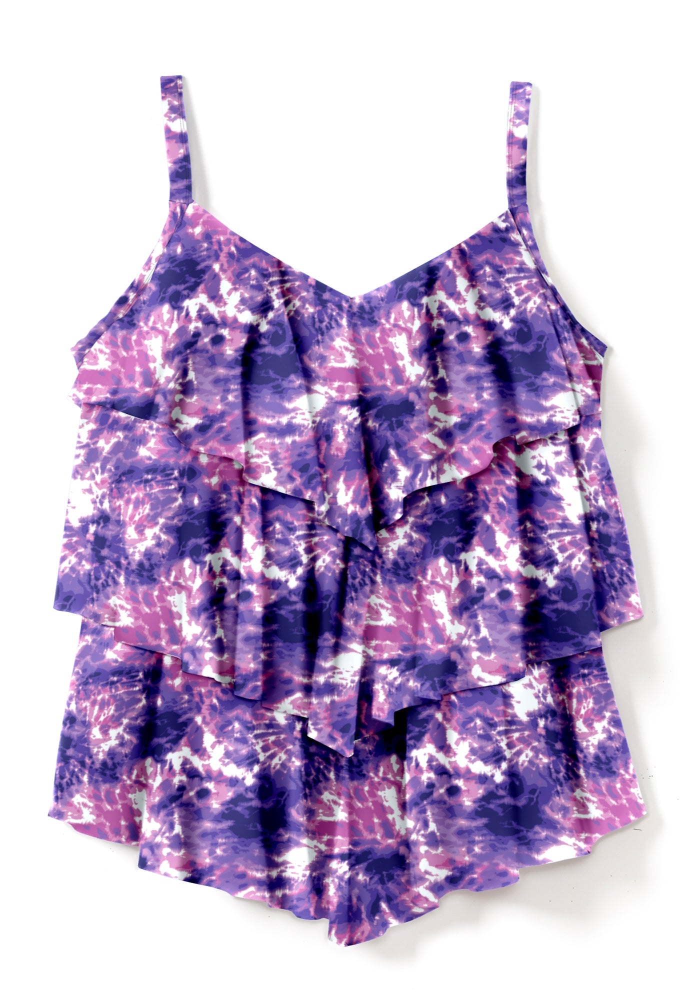 Longer-Length Tiered-Ruffle Tankini Top image number 3