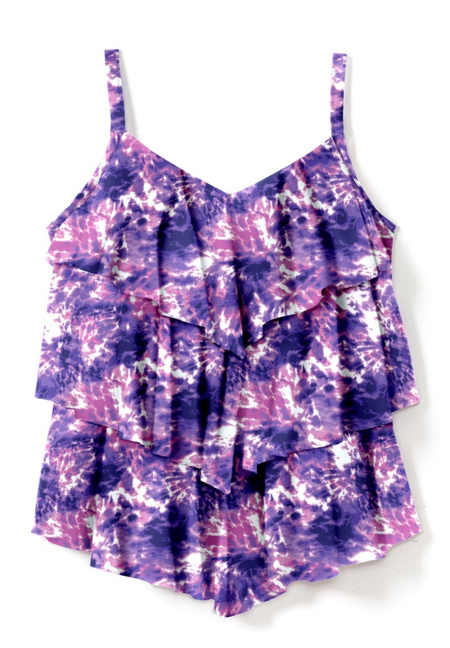 Longer-Length Tiered-Ruffle Tankini Top image number 3