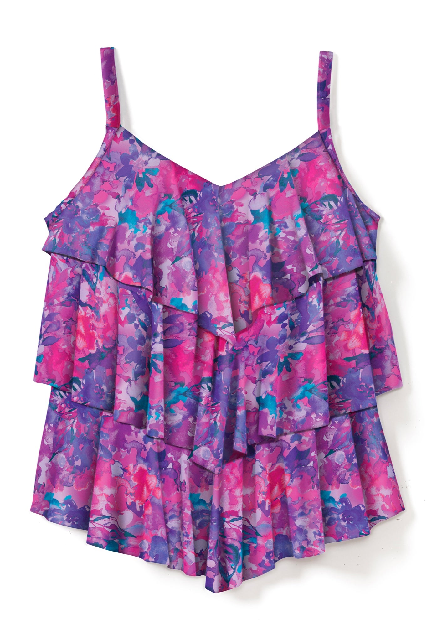 Longer-Length V-Neck Tiered-Ruffle Tummy Control Tankini Top image number 3