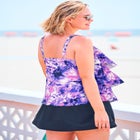 Longer-Length Tiered-Ruffle Tankini Top image number null