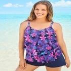 Longer-Length Tiered-Ruffle Tankini Top image number null