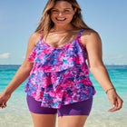 Longer-Length Tiered-Ruffle Tankini Top image number null