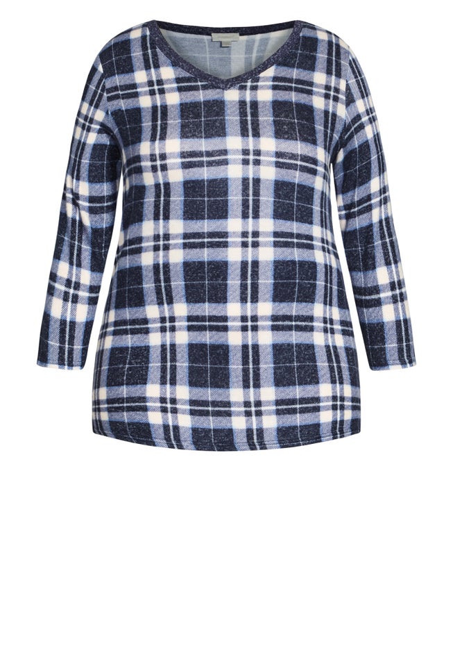 Hacci V Neck Check Top image number null