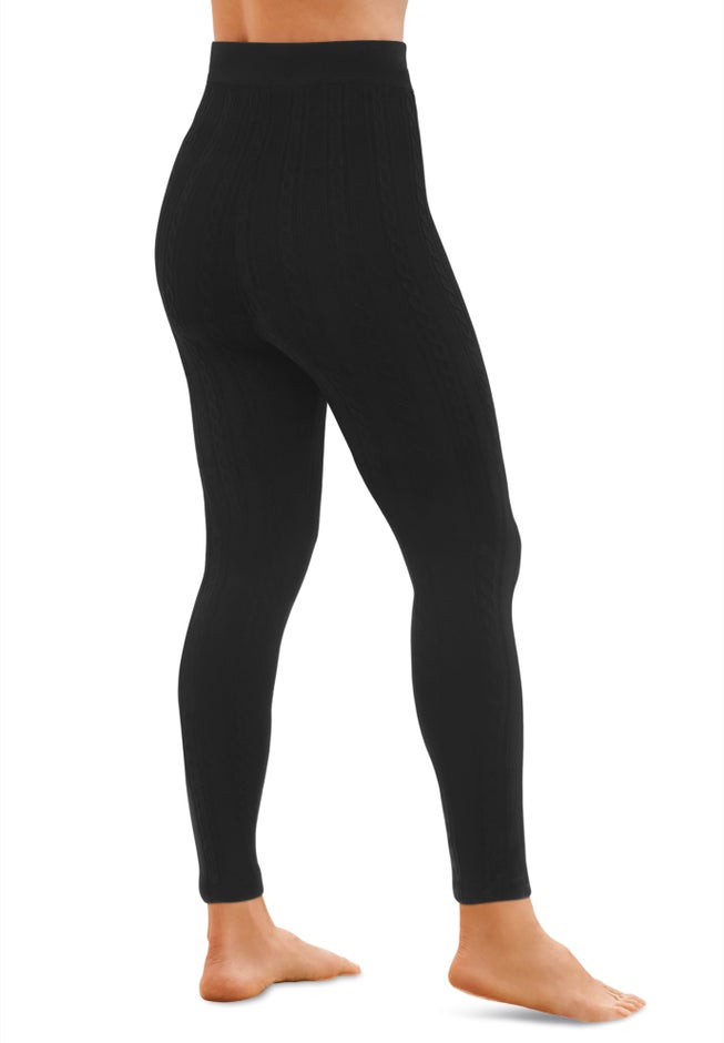 Plush Lined Cable Knit Footless Leggings image number 1