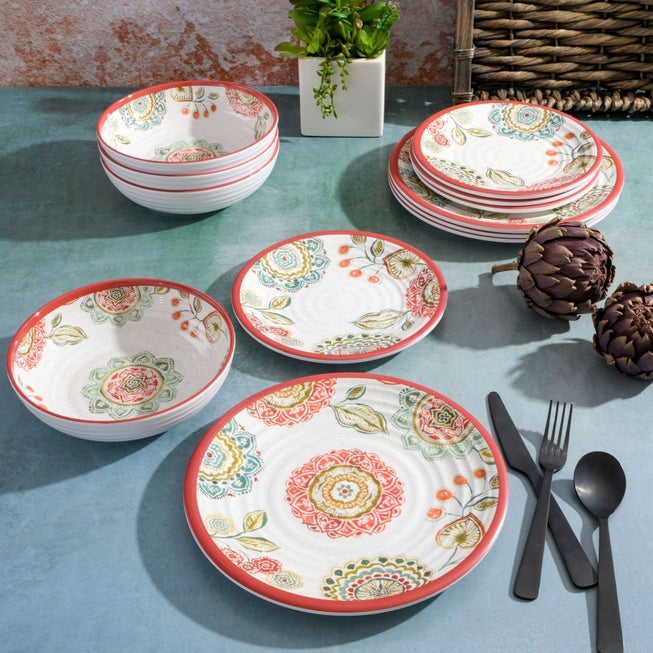 12-Pc. Brick Floral Melamine Dinnerware Set image number null