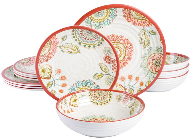 12-Pc. Brick Floral Melamine Dinnerware Set image number null