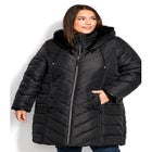 Chevron Faux Fur Hood Long Puffer Coat image number null