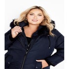 Chevron Faux Fur Hood Long Puffer Coat image number null
