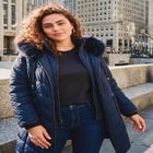 Chevron Faux Fur Hood Long Puffer Coat image number 10