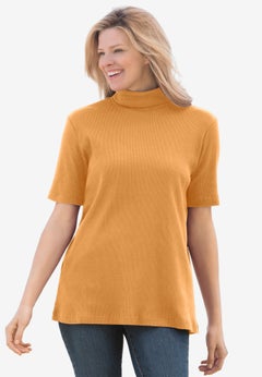 Ribbed Short Sleeve Turtleneck