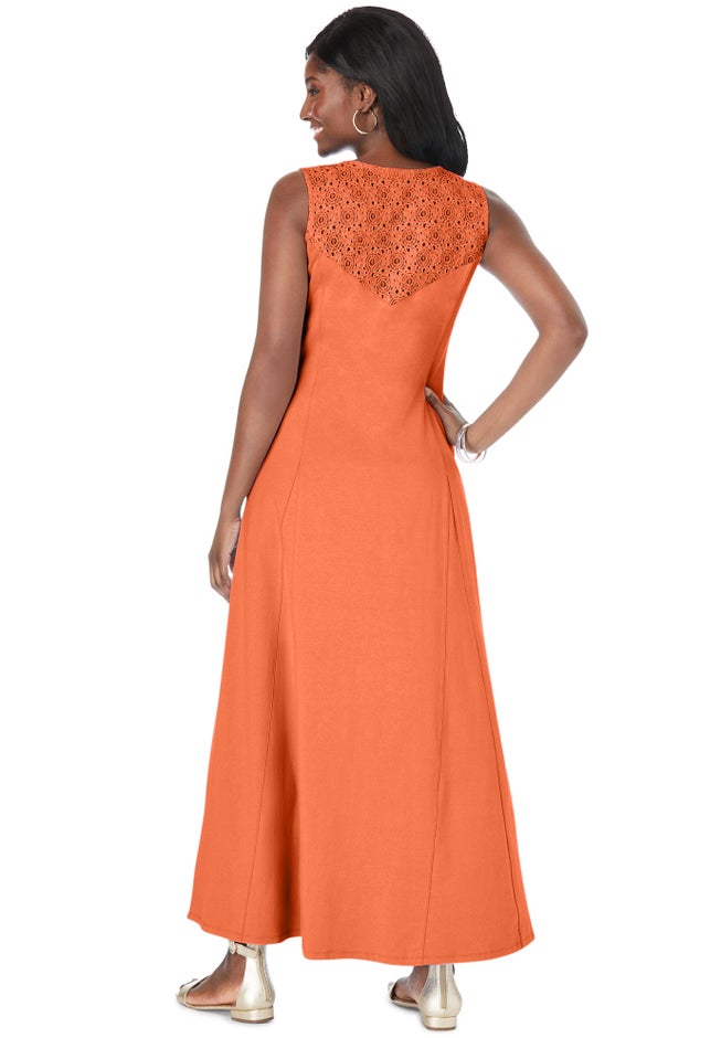 Stretch Cotton Crochet-Back Maxi Dress image number 1