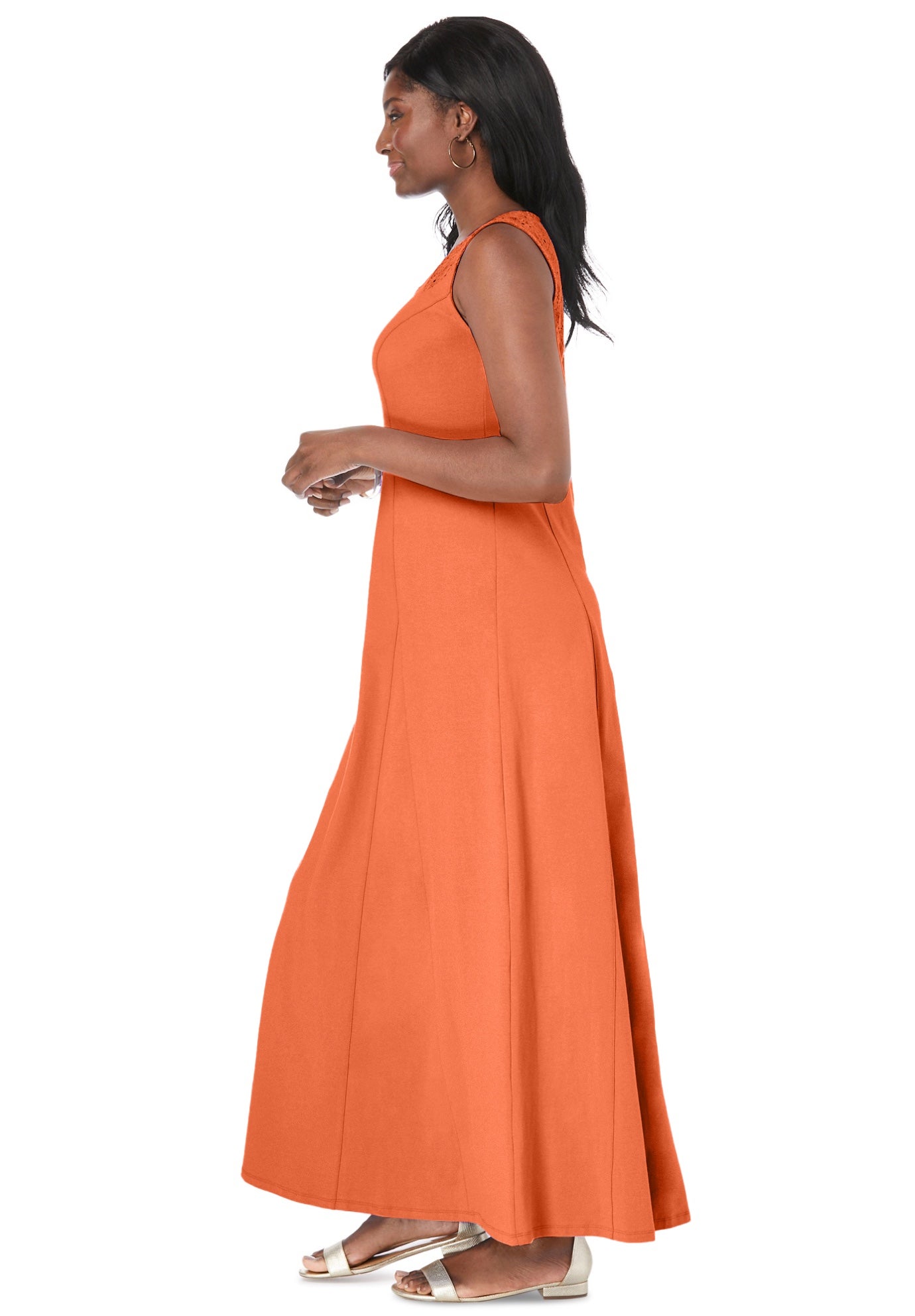 Stretch Cotton Crochet-Back Maxi Dress image number 2