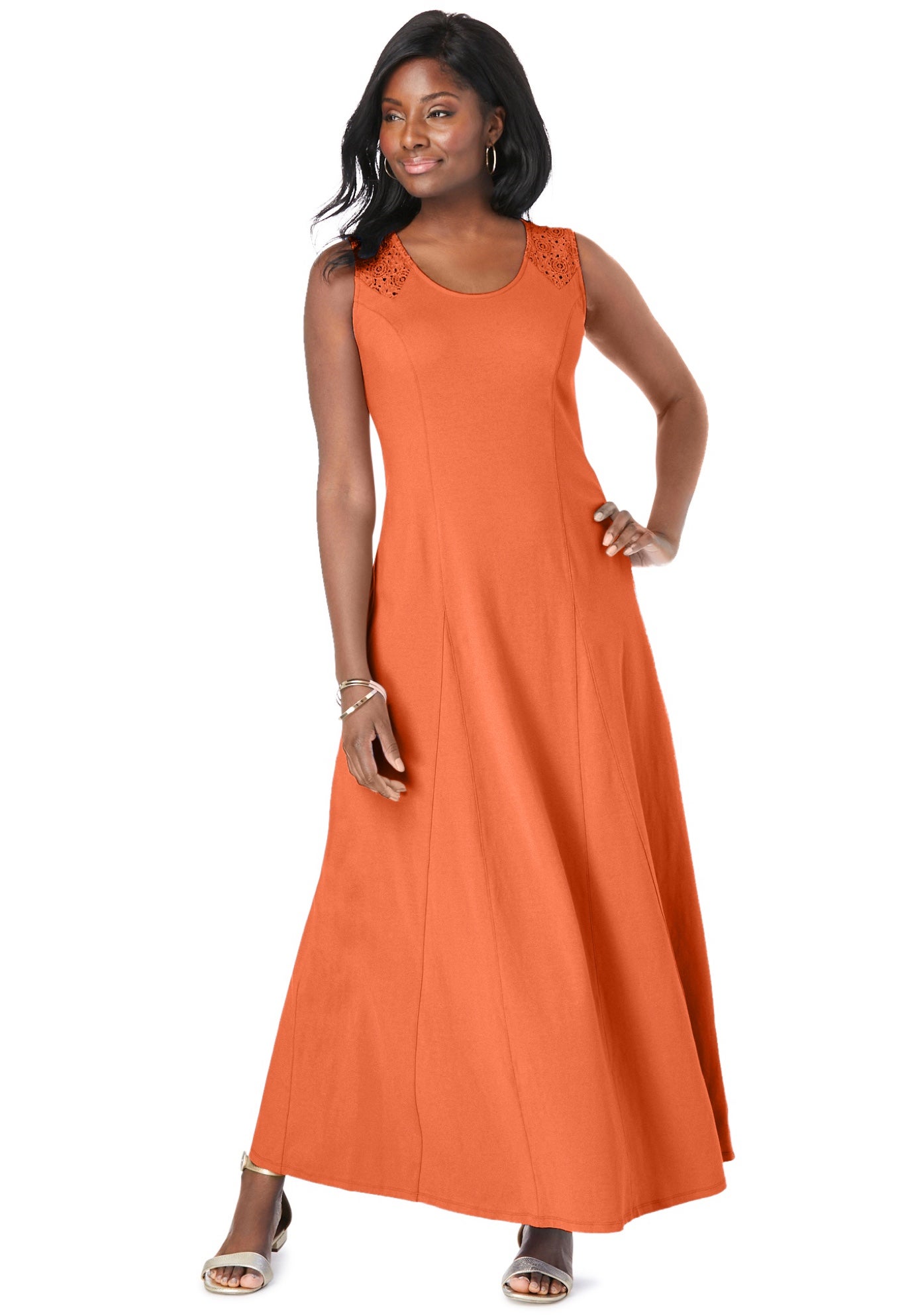 Stretch Cotton Crochet-Back Maxi Dress image number 0