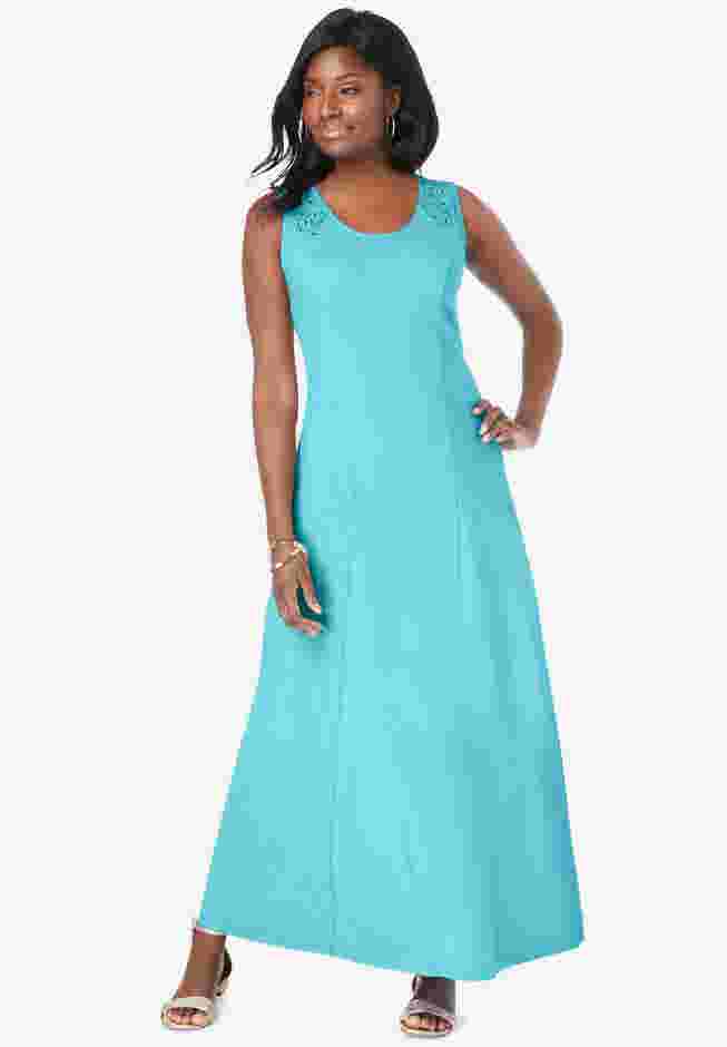 Stretch Cotton Crochet-Back Maxi Dress image number 0