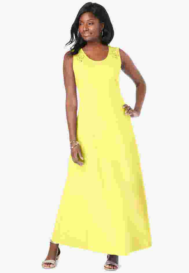 Stretch Cotton Crochet-Back Maxi Dress image number 0