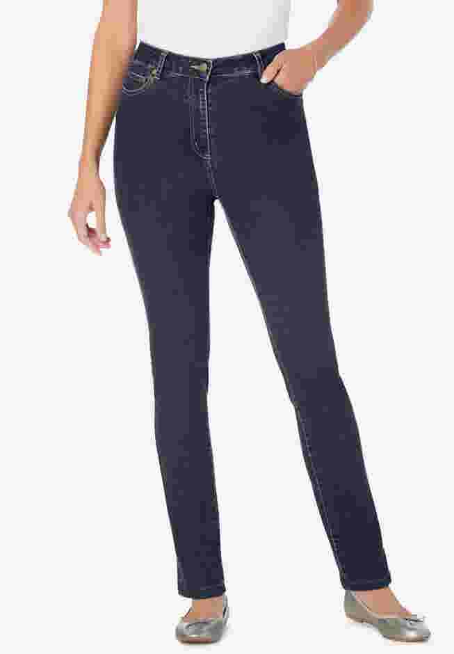 Womens Plus-Size Stretch-Denim Slim-Leg Five-Pocket Jeans image number 0