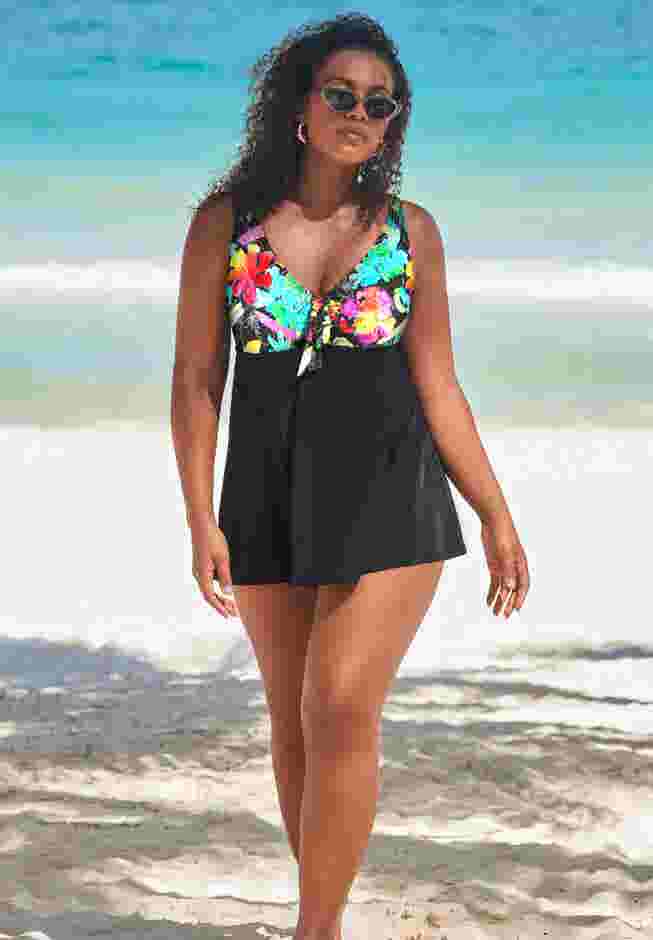 Tie Front V-Neck Swimdress image number 0