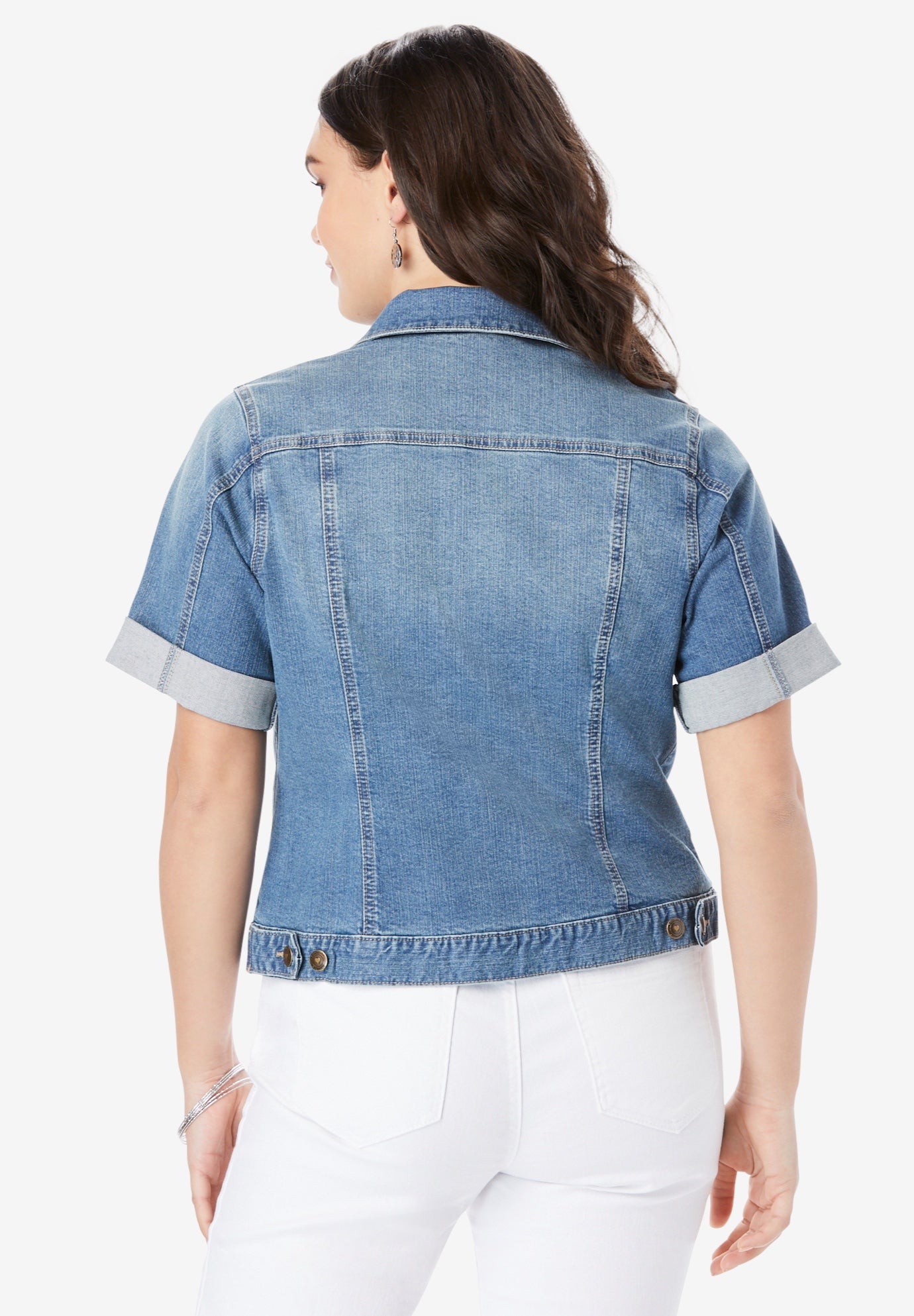 Plus Size Short-Sleeve Stretch Denim Jacket image number 1