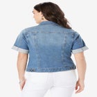 Plus Size Short-Sleeve Stretch Denim Jacket image number null