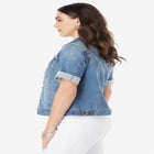 Plus Size Short-Sleeve Stretch Denim Jacket image number null