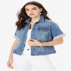 Plus Size Short-Sleeve Stretch Denim Jacket image number null
