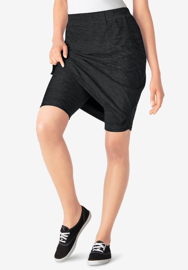Stretch Cotton Skort for Women, Heather Charcoal Woman Within