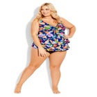 Ruffled Print Tankini Top image number null