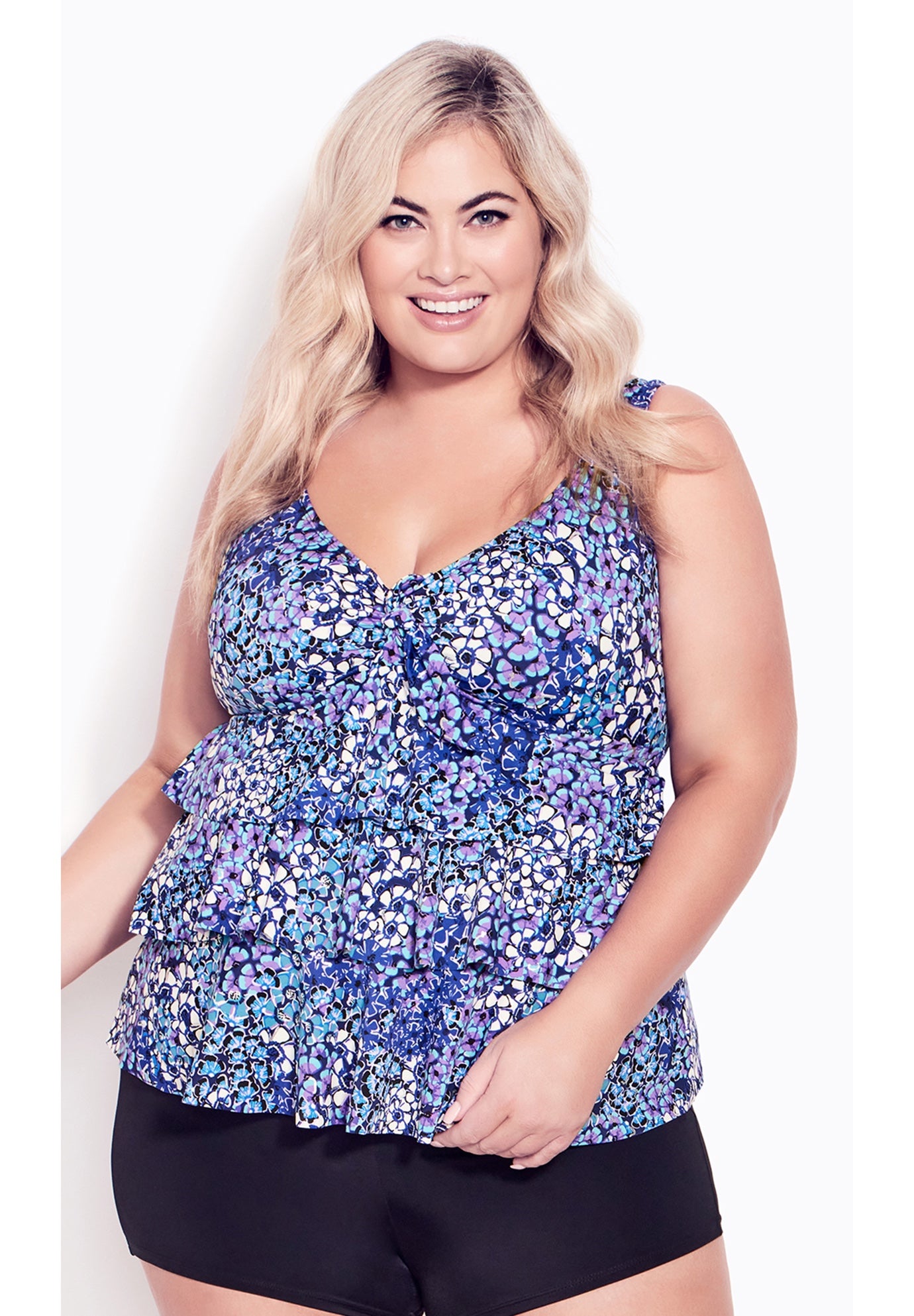 Ruffled Print Tankini Top image number 0