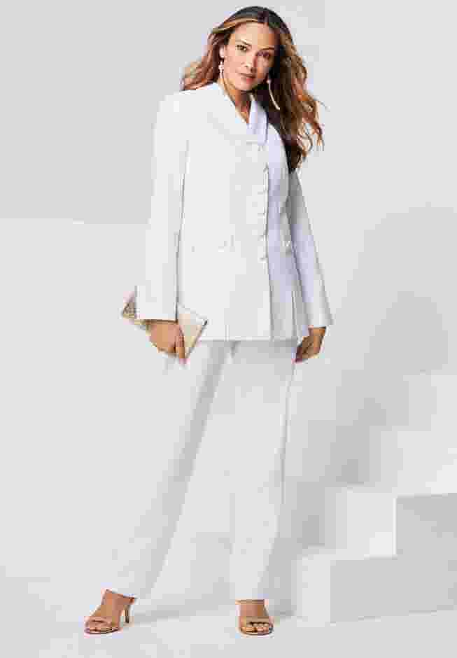 Plus Size Long Sleeve Ten-Button Shawl-Collar Pant Suit – 2-Piece Pant Set image number 3