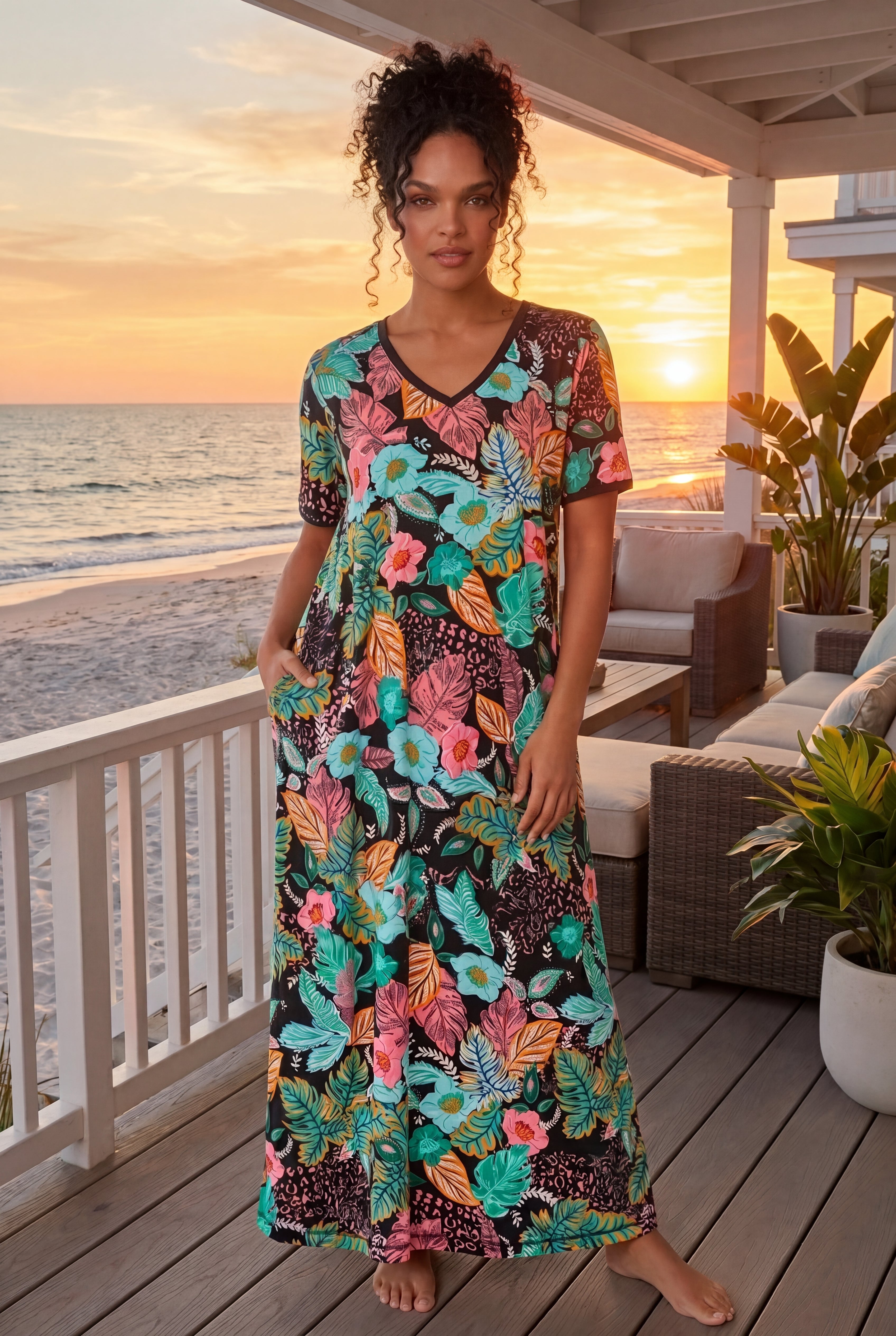 V-Neck Short Sleeve Maxi Lounger image number 0