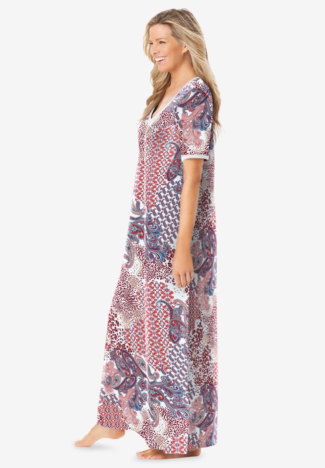 V-Neck Short Sleeve Maxi T-Shirt Lounger image number 2