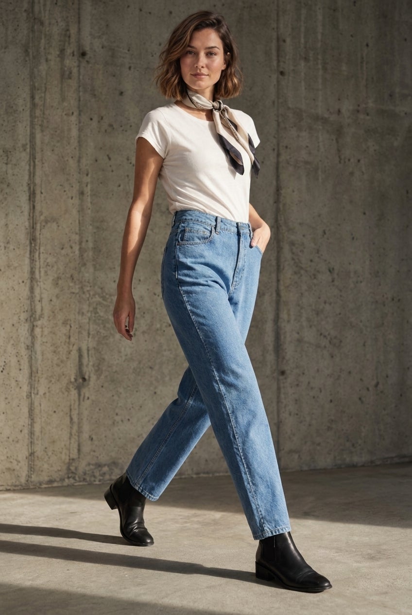 Perfect Relaxed All-Cotton Denim Five-Pocket Jeans image number 4