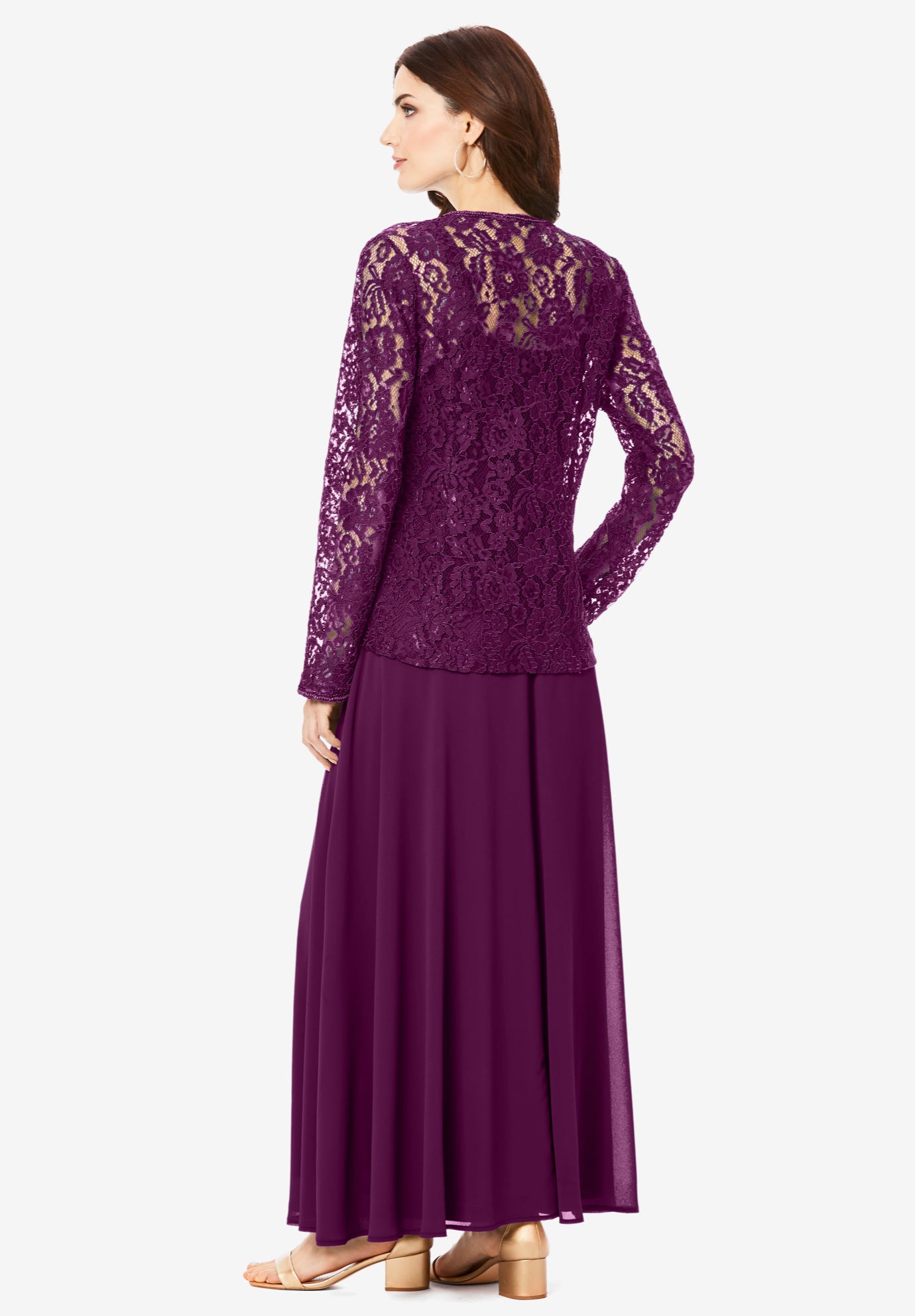 Plus-Size 2 Piece Long Sleeve Embellished Lace Jacket and Full Gown image number 1