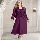 Plus-Size 2 Piece Long Sleeve Embellished Lace Jacket and Full Gown image number null