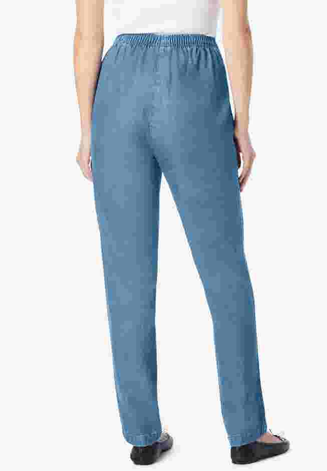 Womens Plus-Size Straight-Leg All-Cotton Denim Pull-On 7-Day Elastic-Waist Jeans image number 1