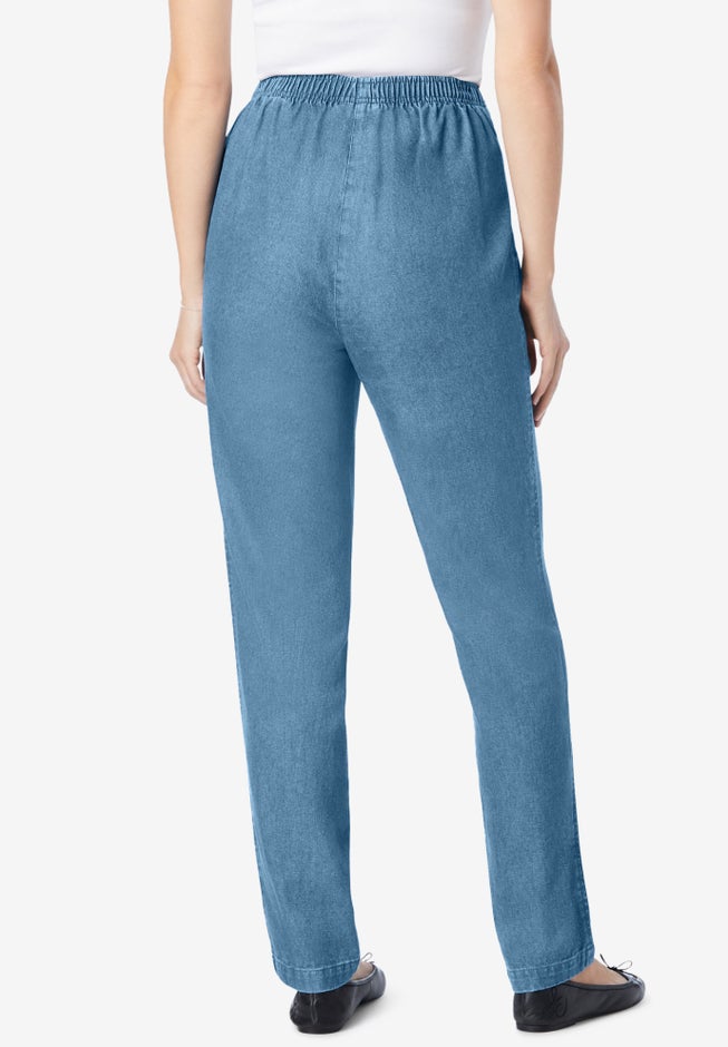 Straight-Leg All-Cotton Denim Pull-On 7-Day Elastic-Waist Jeans image number 1
