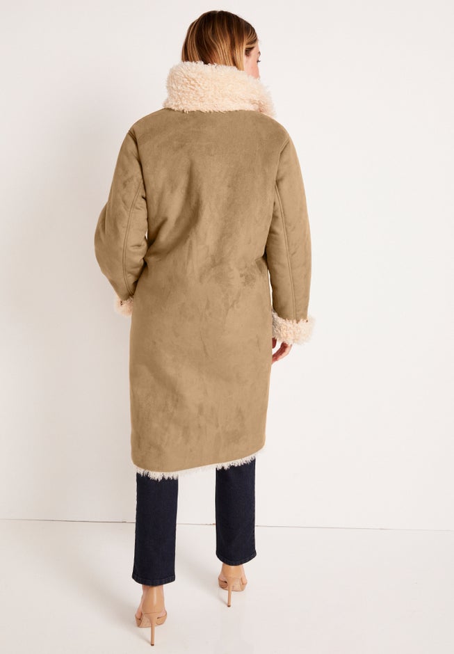 Faux Suede & Shearling Reversible Trench image number null