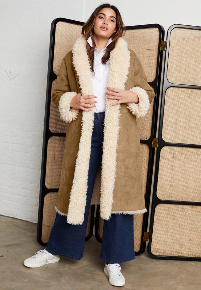 Faux Suede & Shearling Reversible Trench image number null