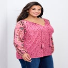 Eliana Border Print Sleeve Peasant Top image number null