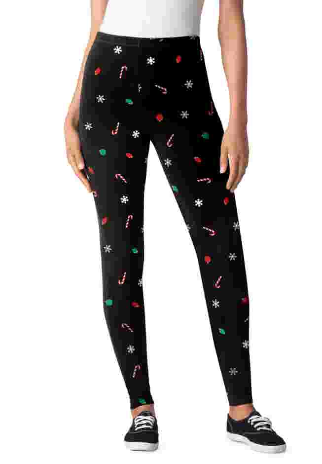 Women's Plus-Size Stretch-Cotton Knit Pull-On Printed Leggings image number 0